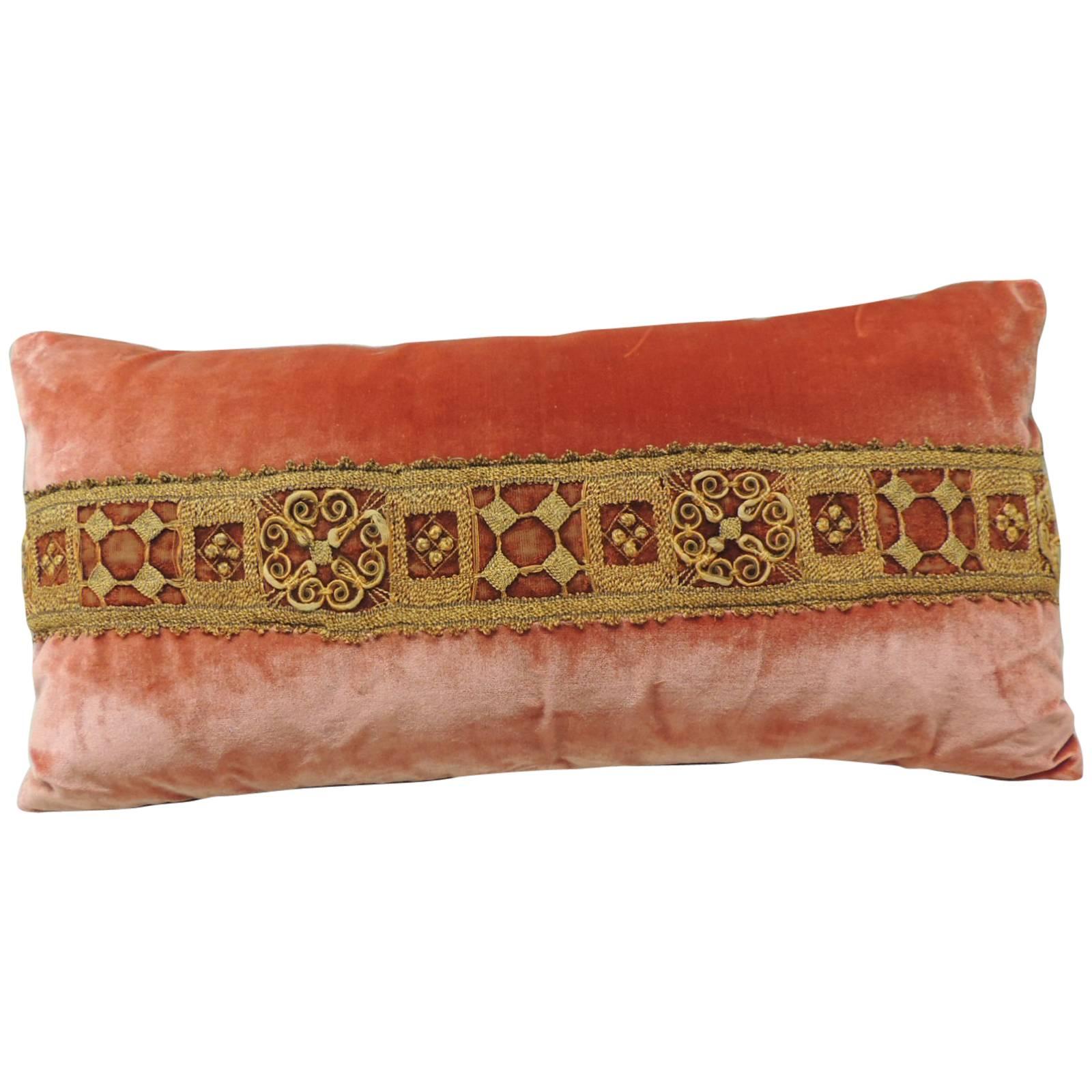 18th Century Silk Velvet Applique Bolster Pillow