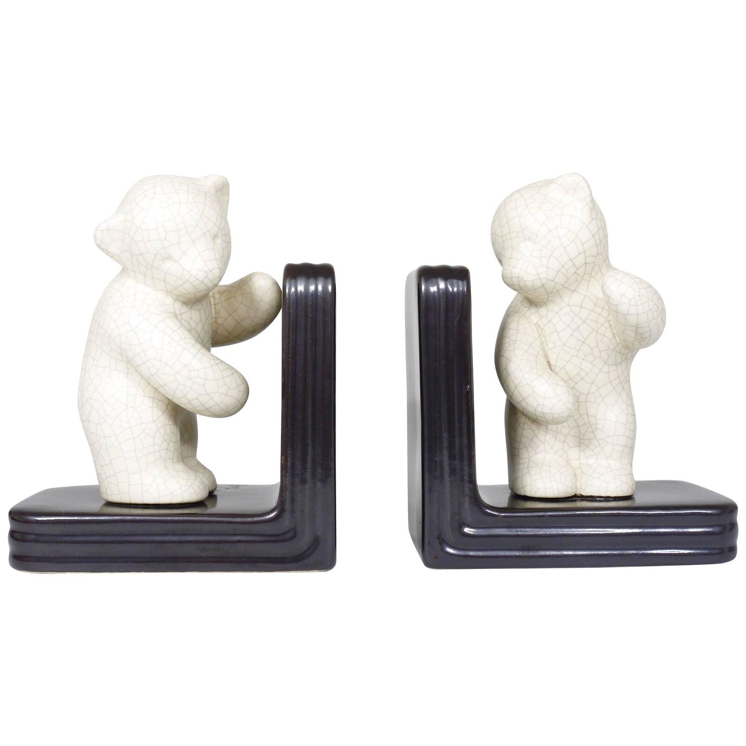Austrian Midcentury Bear Bookends, Gmundner Keramik, 1950s For Sale at