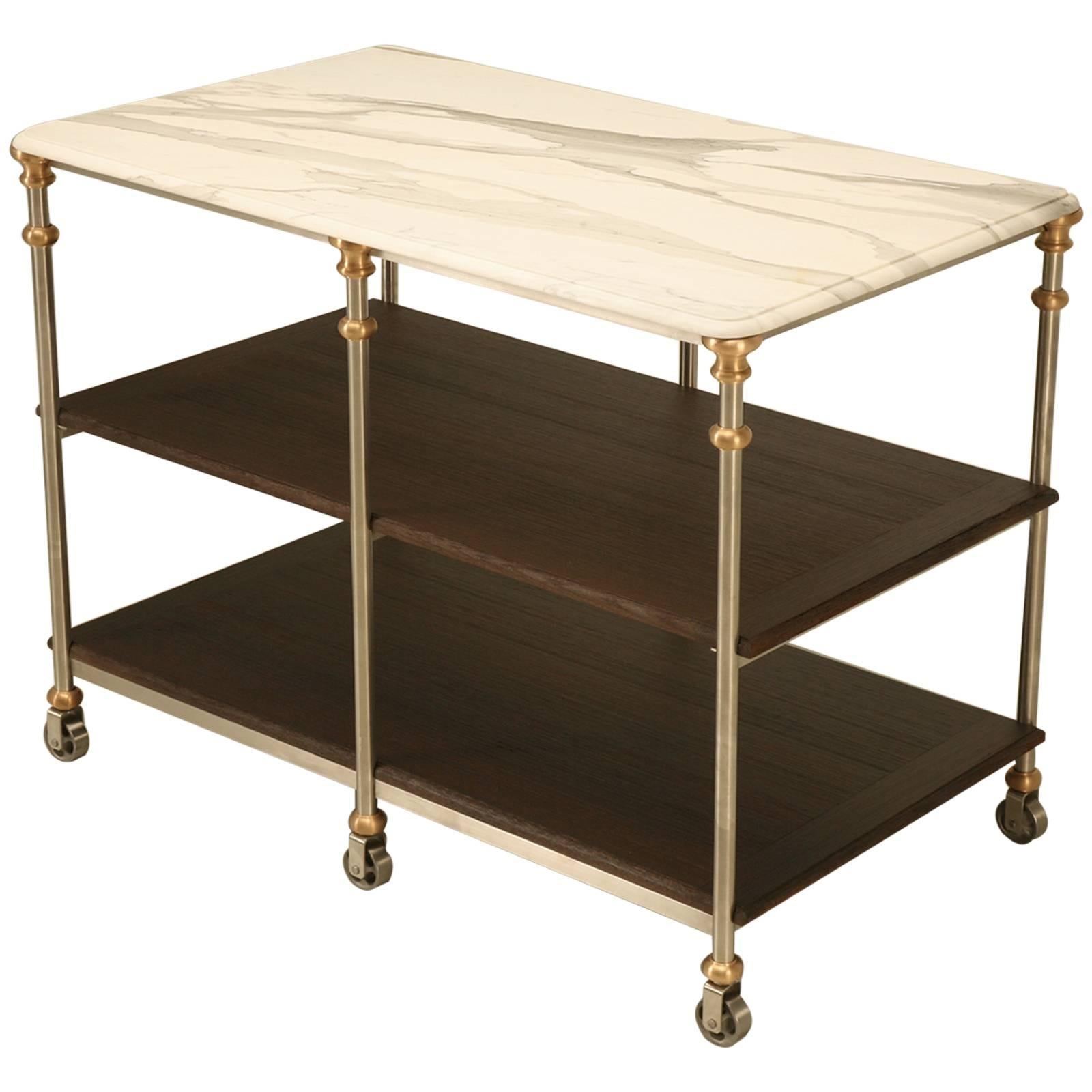 French Industrial Inspired Stainless Steel and Bronze Kitchen Island Any Size
