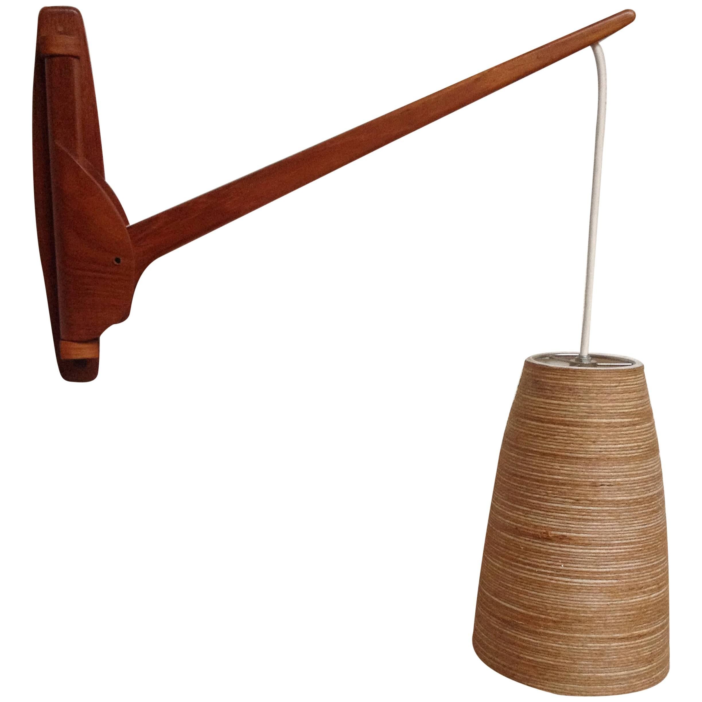 Mid-Century Modern Teak Wall Light with Lotte Bostlund Shade
