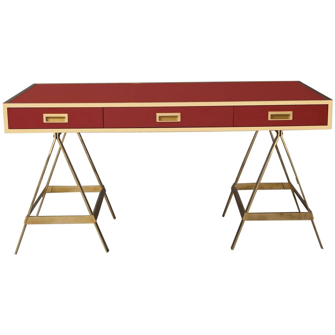 New Albrizzi Trestle Desk in Brass For Sale
