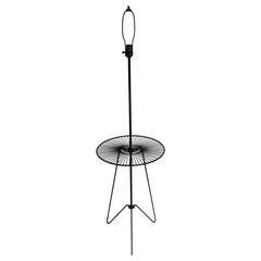 Vintage 1950s Three-Legged Metal Floor Lamp with Circular Table