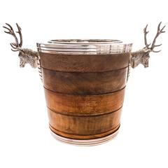 Vintage Stags Head Handle Silver Plate and Turned Wood Champagne Ice Bucket