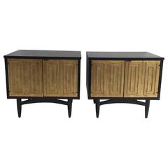 Retro Mid Century Petite Ebonized and Gold Leaf Nightstand Tables
