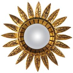 Spanish Giltwood Sunburst Mirror with Carved Decorative Details 7