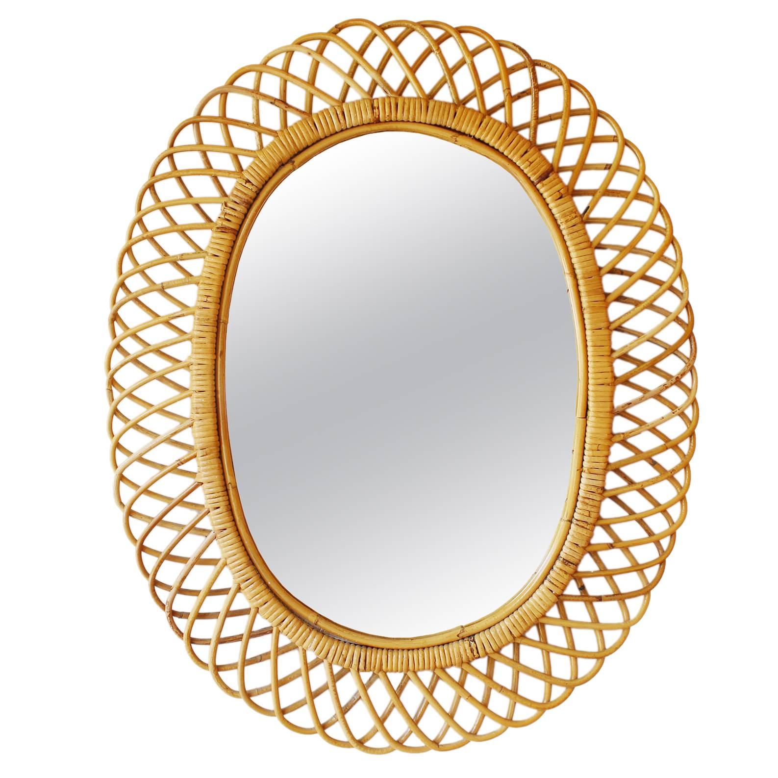 Franco Albini Style Rattan Mirror For Sale