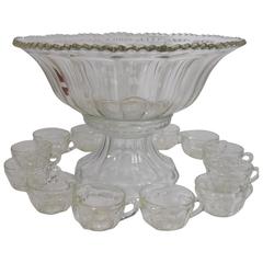 1962 Indiana Glass Co. Colonial Paneled PUNCH BOWL SET w/Scalloped Rim #7115