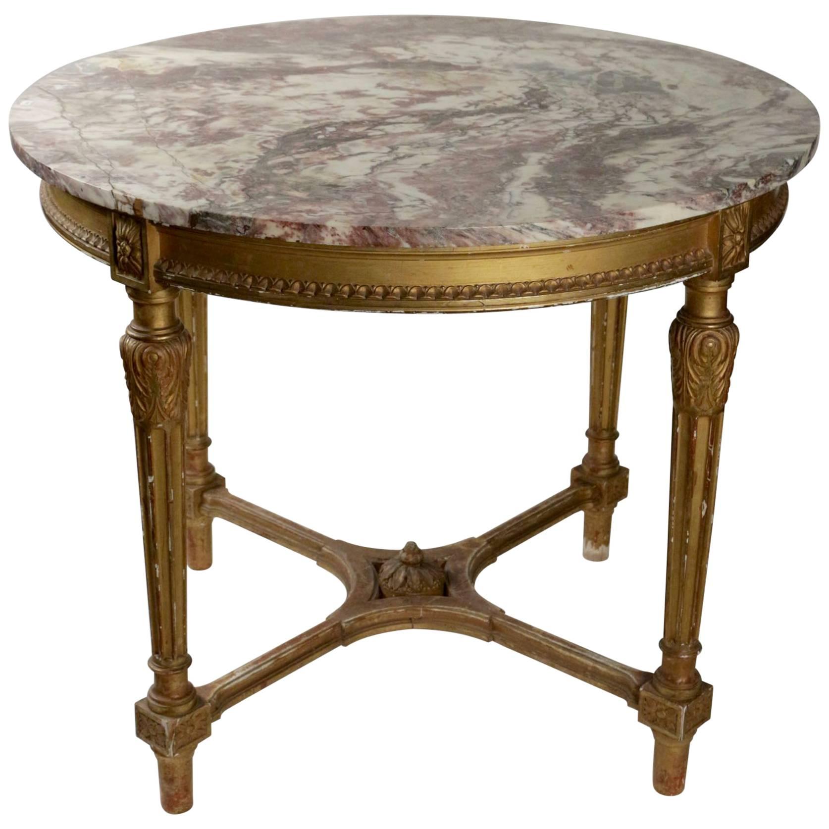 Louis XVI Style French Center Table Carved Giltwood, Early 20th Century