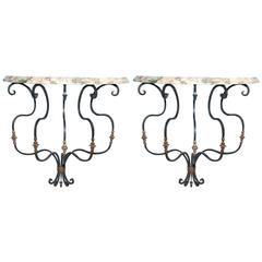 Pair of Italian Rococo Style Iron Console Tables