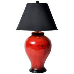 Chinese Red Lacquer Canister Table Lamp