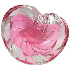 Alfredo Barbini Sommerso Pink Murano Glass Heart Bowl