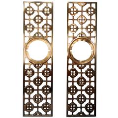 Pair of Asian Motif Mid-Century Modern Door Hardware Escutcheons