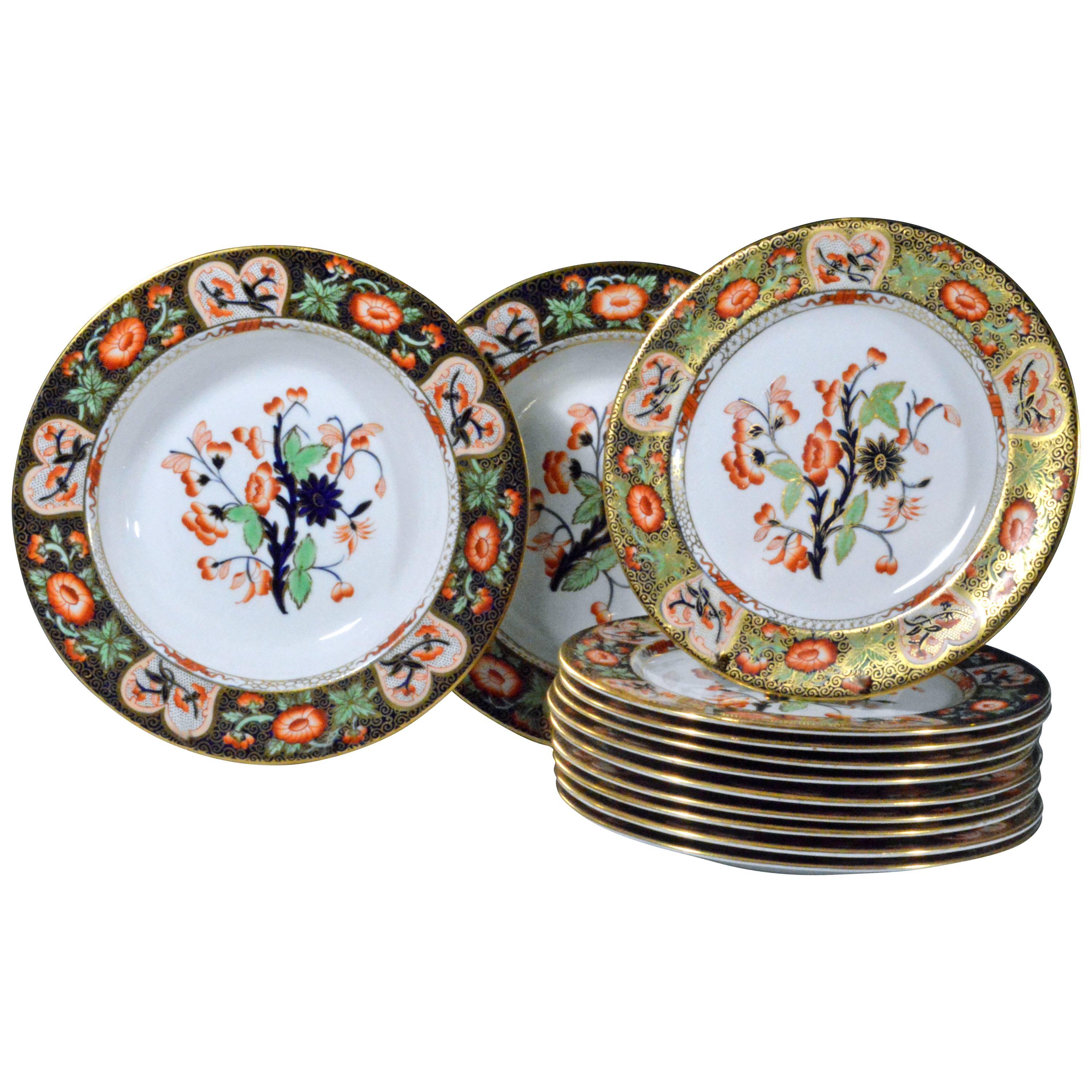Set of Twelve Davenport Porcelain Japan-Pattern Plates and Soup Plates