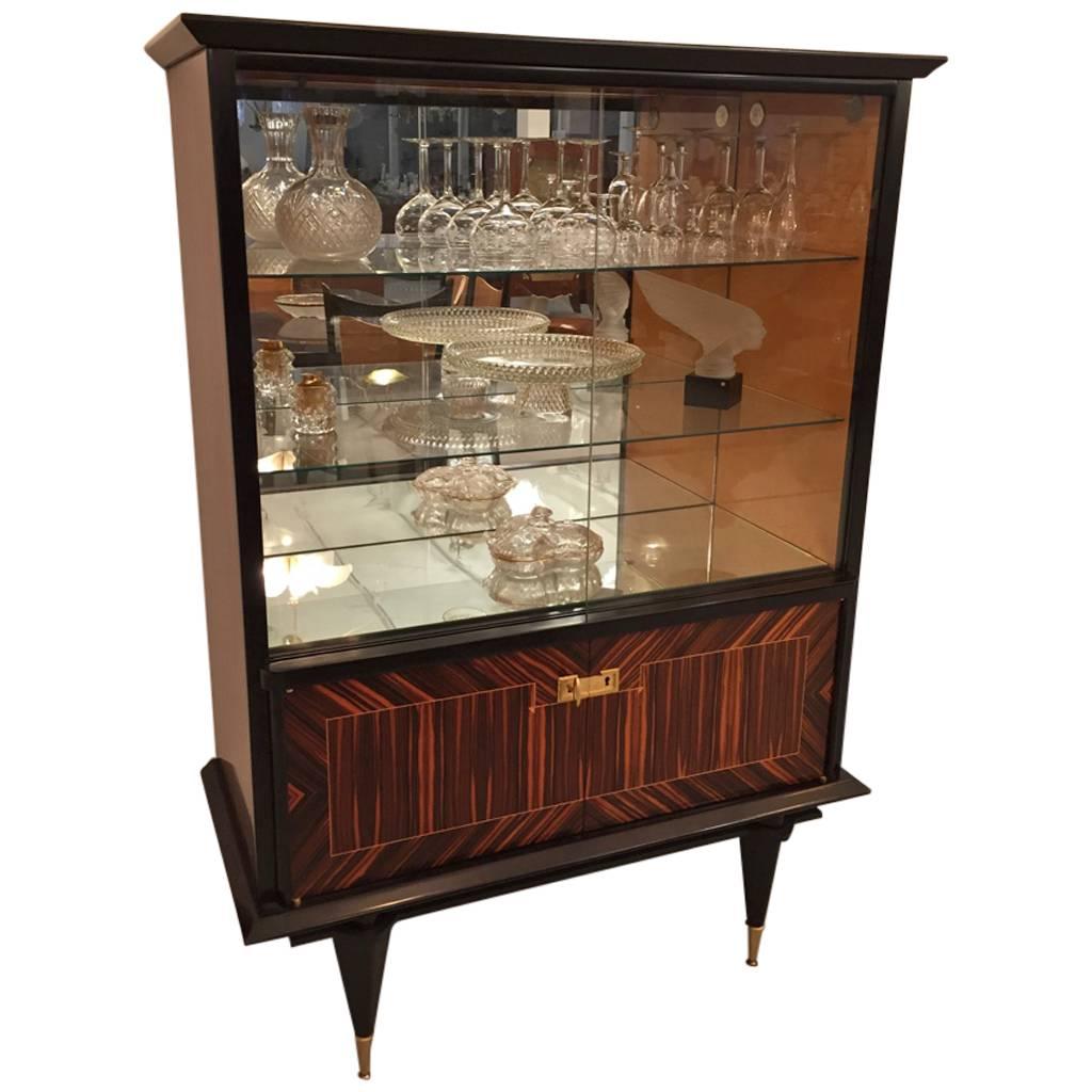 French Art Deco exotic macassar ebony vitrine / display cabinet 