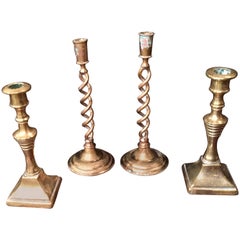 Antique English Brass Miniature Candlesticks, Two Pairs