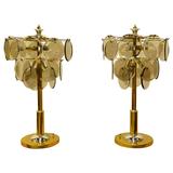 Pair of Brass, Chrome and Smoked Glass Lamps After Vistosi