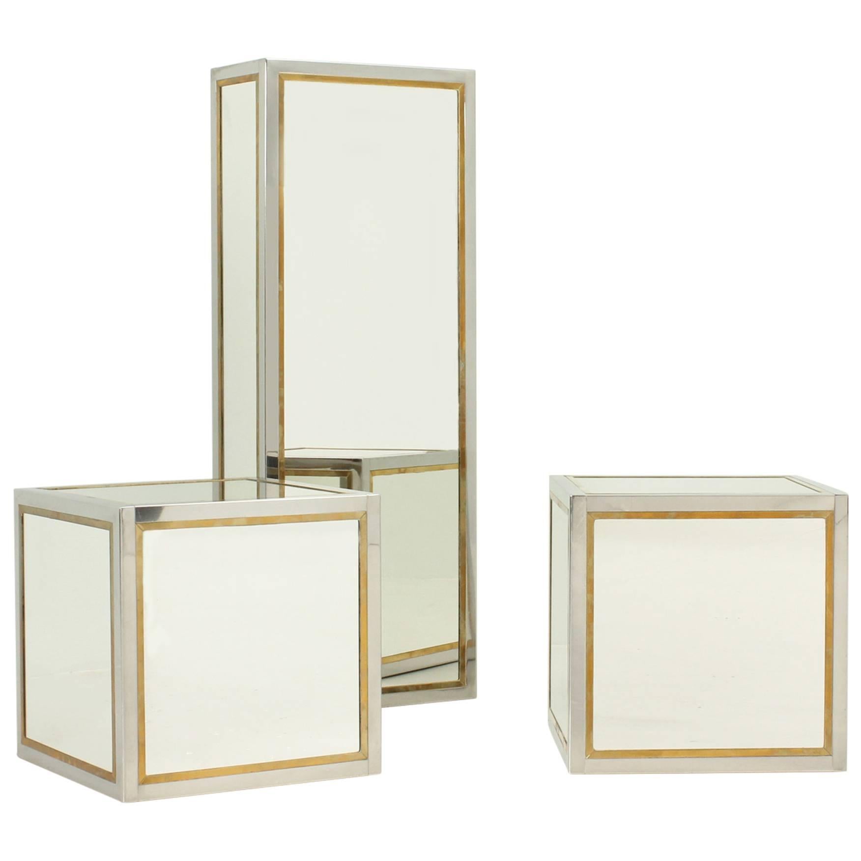 Set of Mirrored Cubes Pedestals or Tables