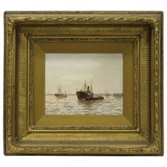 "Shipping in an Estuary" Oil Painting by Edward Fletcher