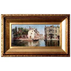 19th Century Oil Painting of Venice Canal by Antonio De Reyna