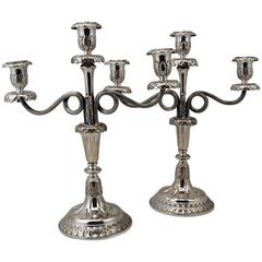 Silver Pair of Heavy Candlesticks, Italy, Milano, Made 20th Century