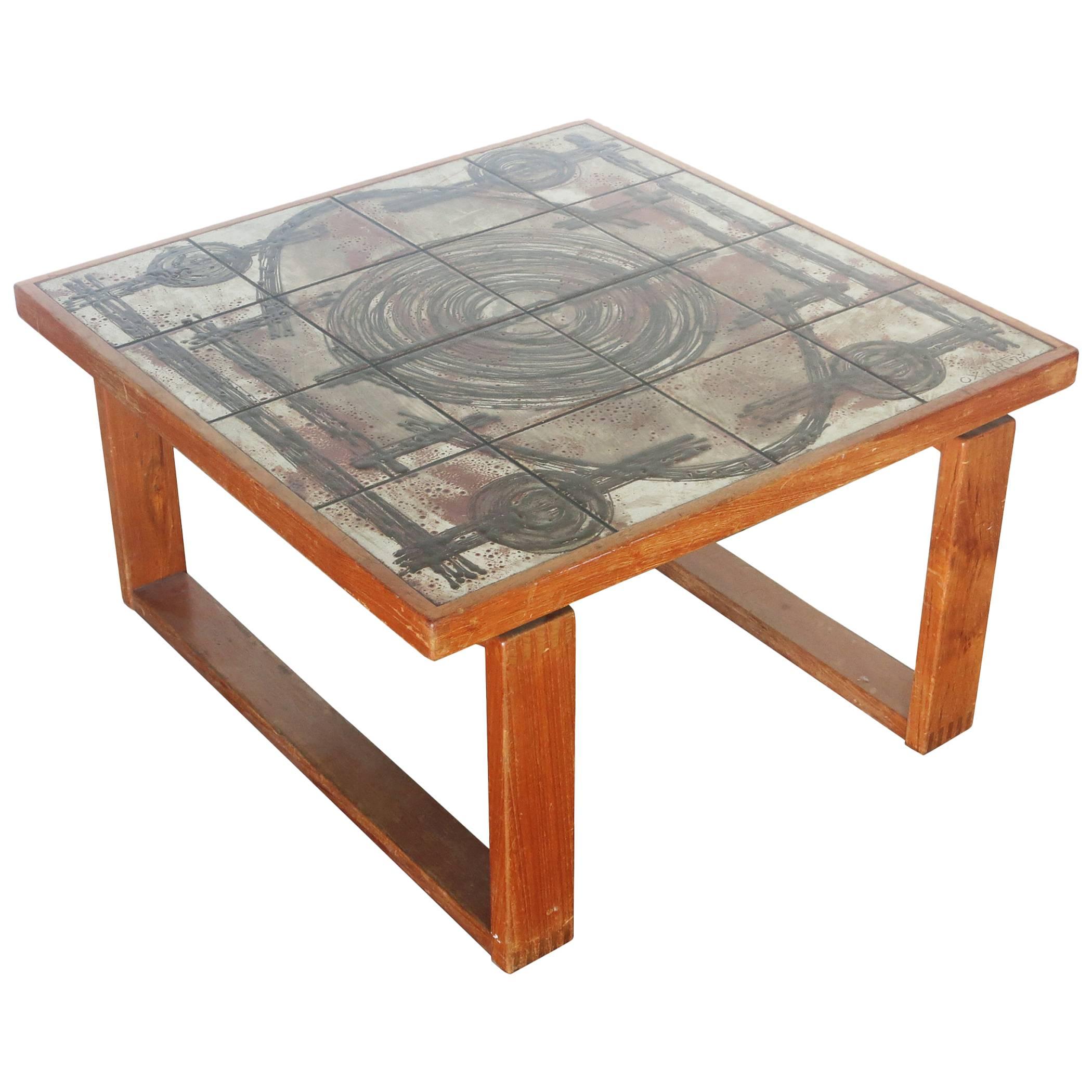Tile Top Coffee Table with Teak Baseby by Ox-Art 