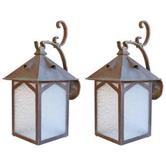 Pair of Oversized Copper and Brass Arts and Crafts Exterior Sconce circa 1920