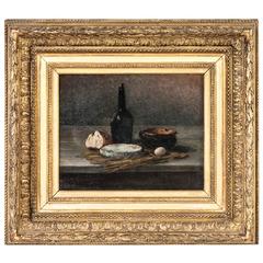 Antique 19th Century French Oil Painting Still Life with Original Giltwood Frame