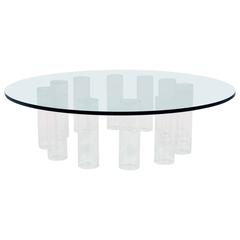 Round Coffee Table with Glass Top and Lucite Base