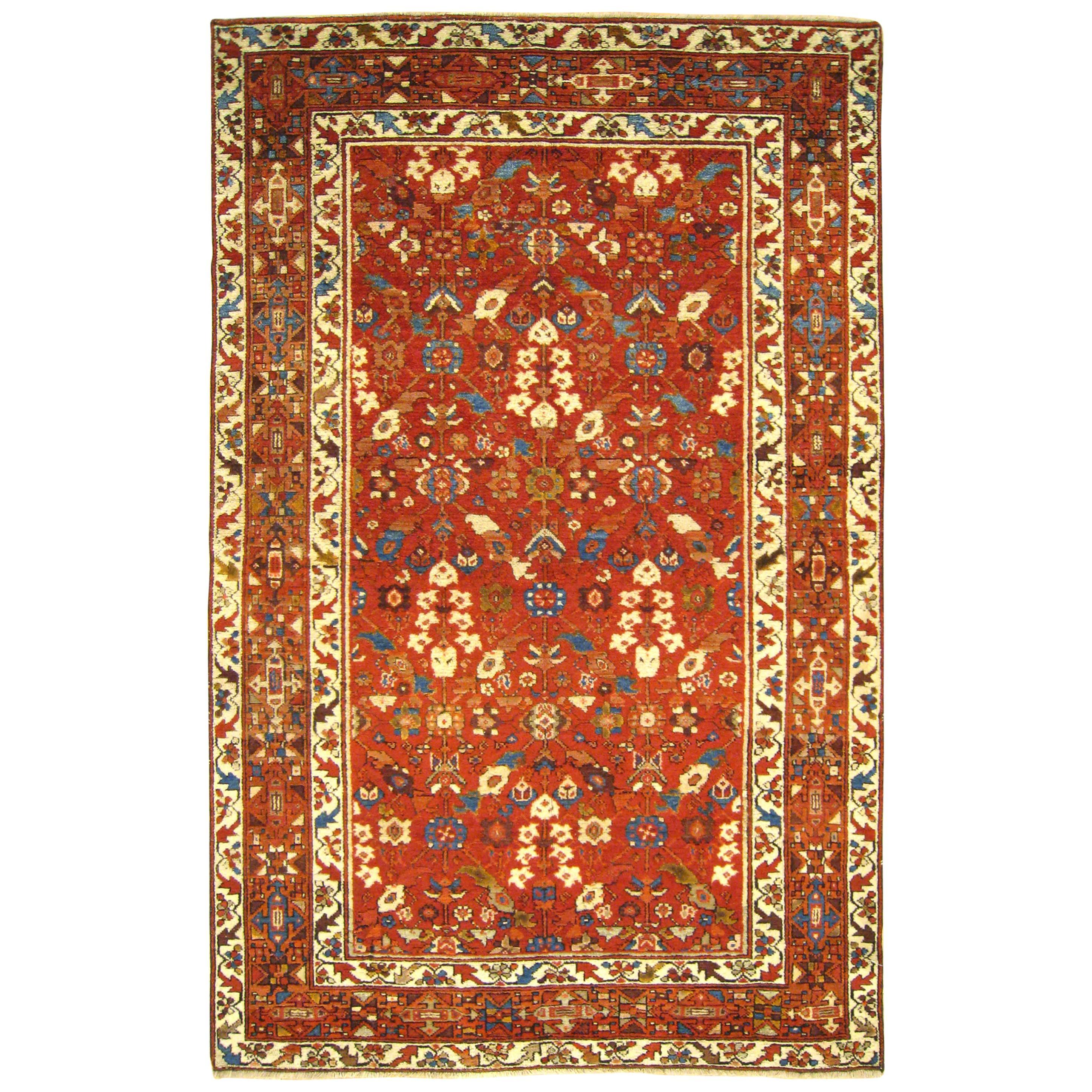 Antique Northwest Persian Oriental Carpet, Small Decorative Rug w/ Floral Design For Sale