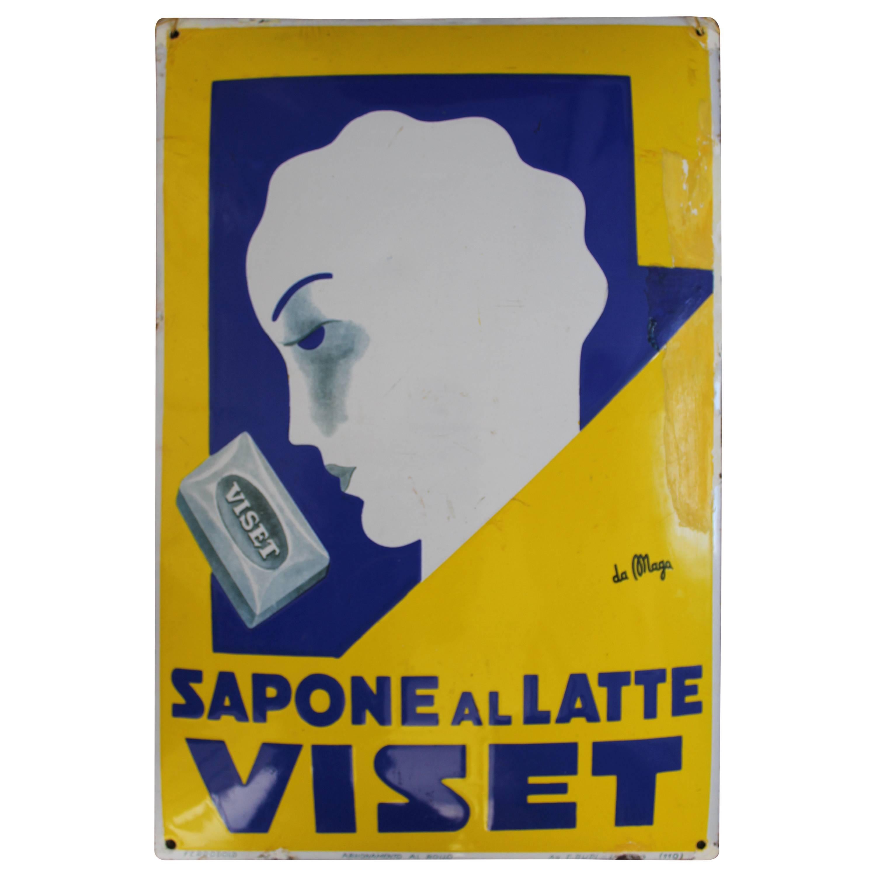Giuseppe Magagnoli 'Maga' Art Deco Porcelain Sign, Poster, for Viset For Sale