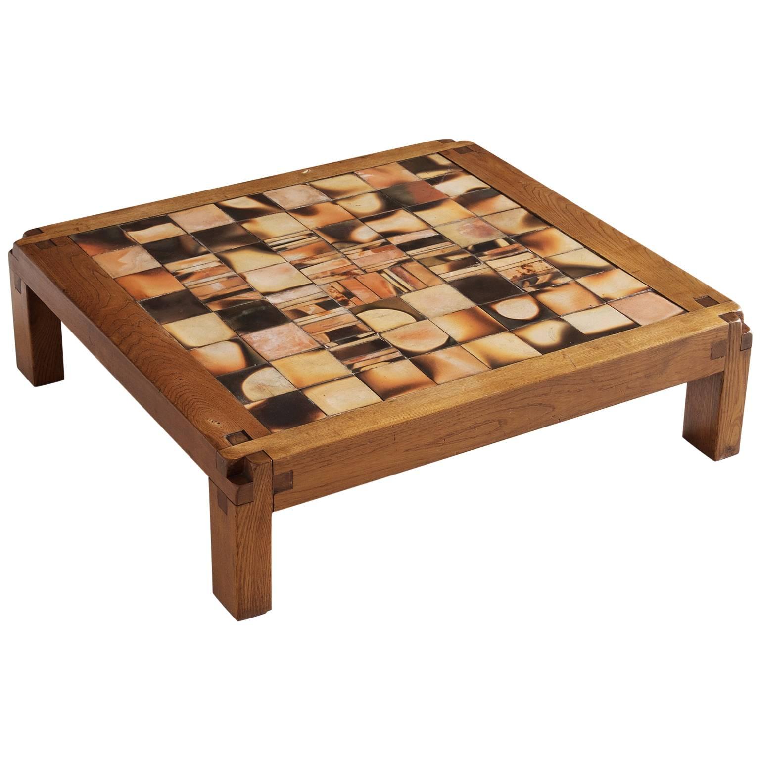 Pierre Chapo Coffee Table in Elmwood and Ceramic