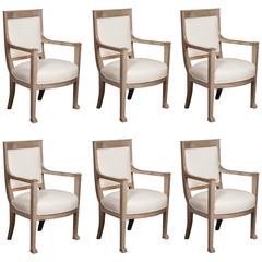Set of Six Bleached Mahogany Directoire Style Armchairs