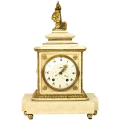 Large 18th century Louis XVI White Marble Mantel Clock Representing Athena