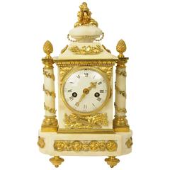 18th century Louis XVI Gilt-Bronze Mounted White Marble Mantel Clock