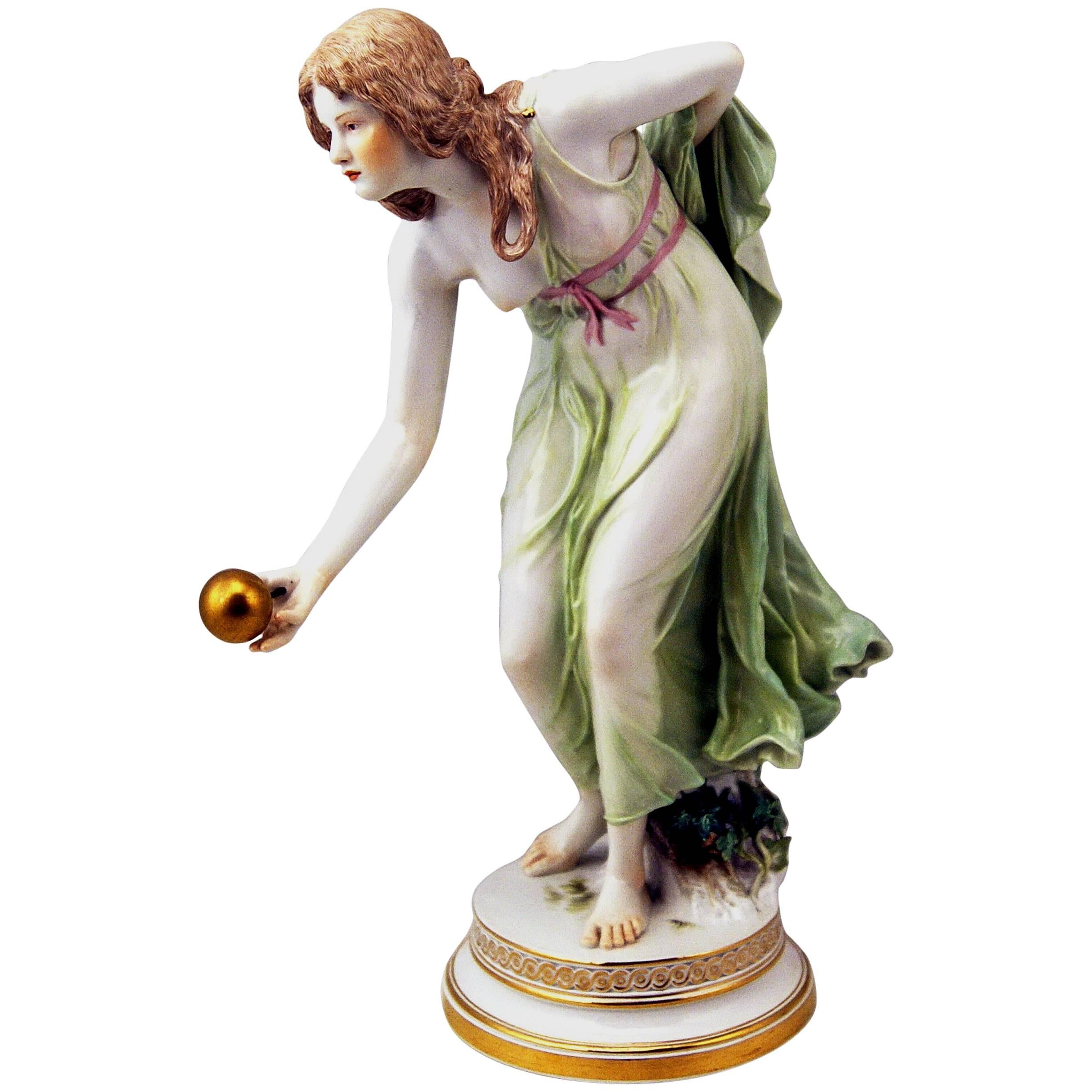 Meissen Girl Playing Bowls Walter Schott Art Nouveau, circa 1900