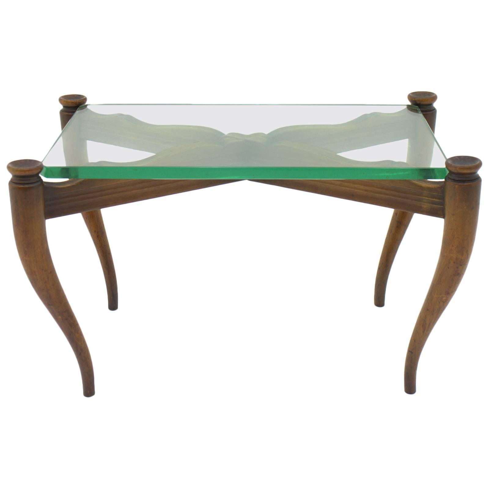 Nice Coffee Table Wood and Glass, Italy, 1950s For Sale