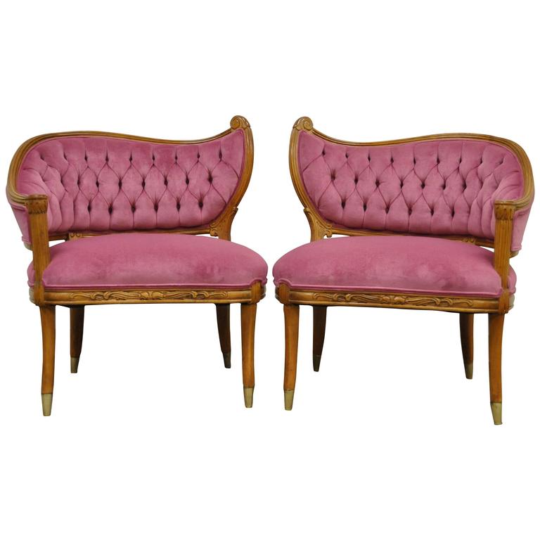 Pair of Hollywood Regency Fireside Parlor Chairs Attributed to Grosfeld