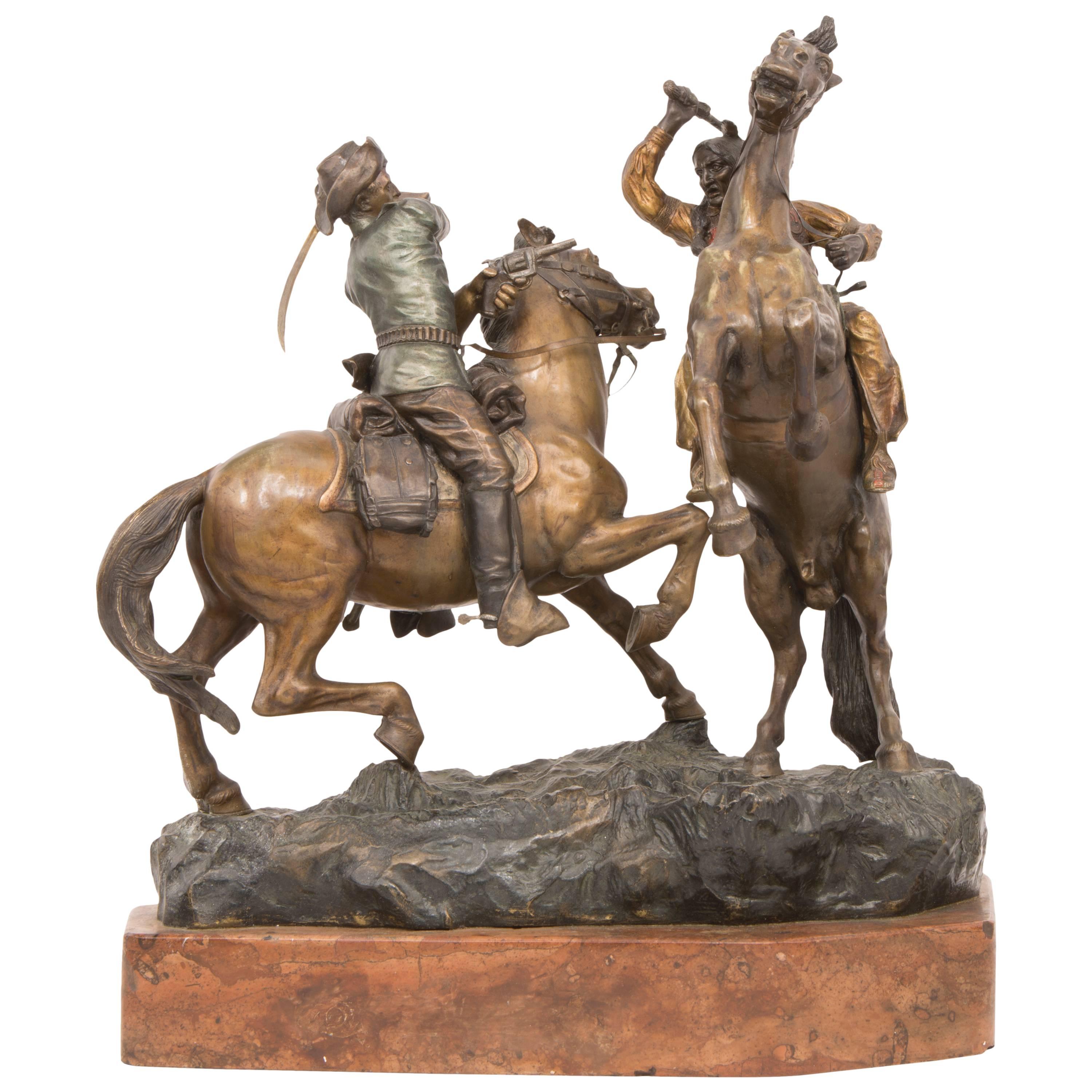 Cowboy and Indian Sculpture by, Carl Kauba