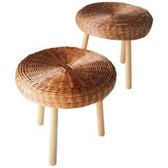 Pair of Cane Stools in the Style of Charlotte Perriand