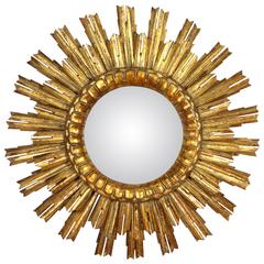 Baroque Style Giltwood Double Layered Convex Sunburst Mirror 12