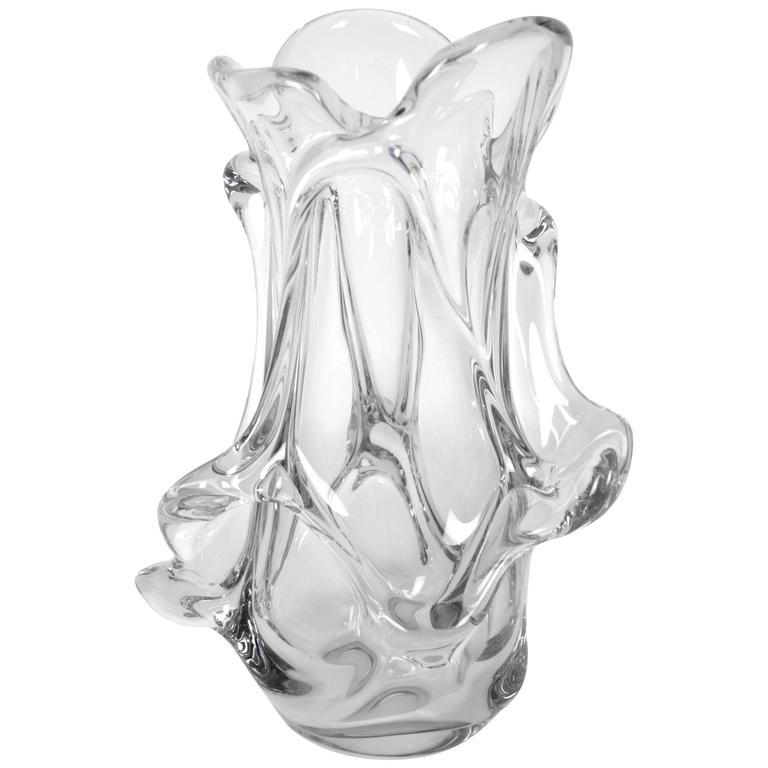 Extra Large Mid Century Modern Sculptural Clear Murano Glass Vase