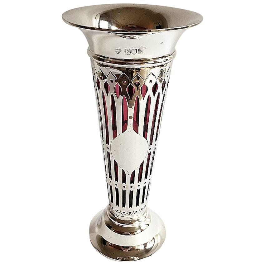 English Silver Bud Vase, 1905 For Sale