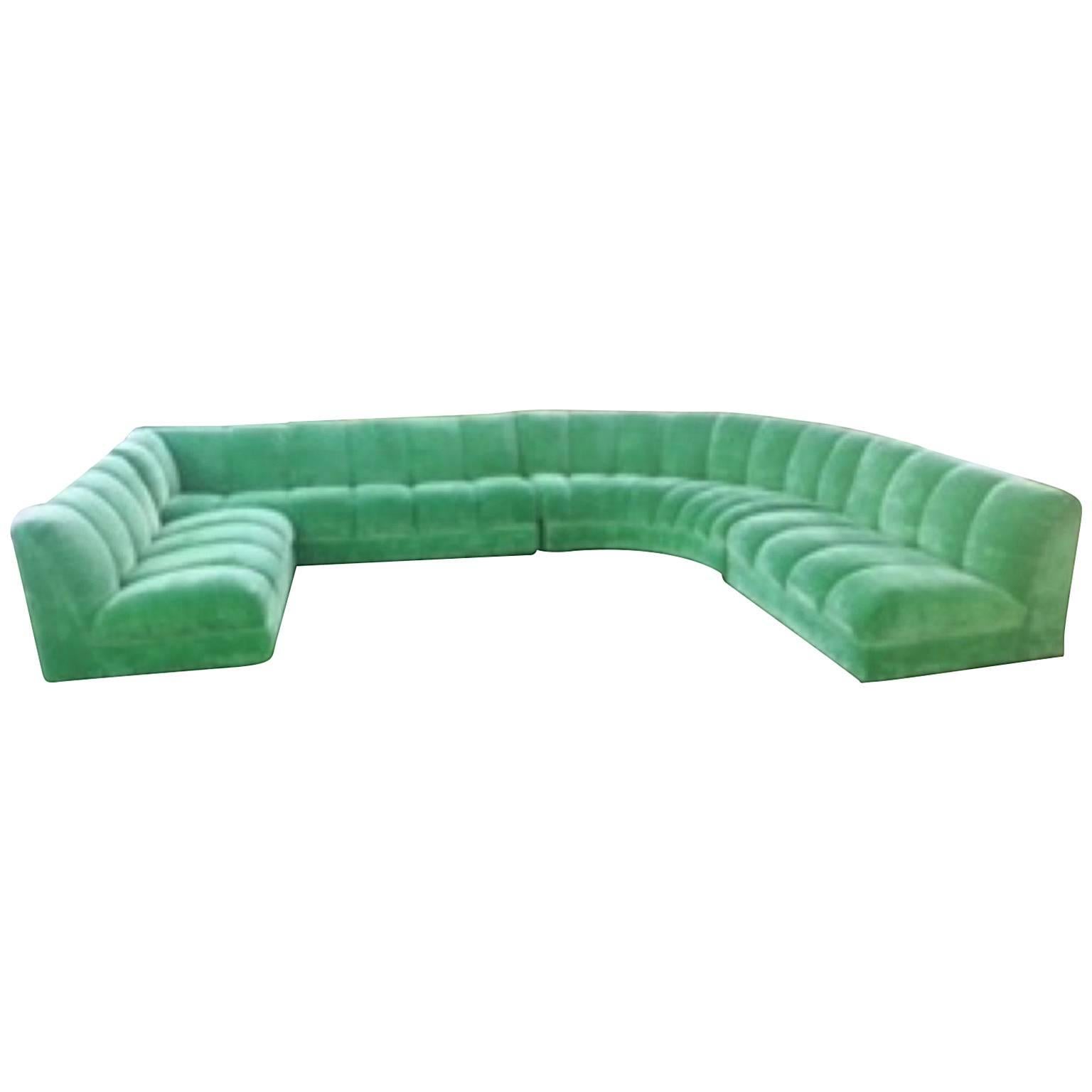 Four-Piece Sectional Couch in the Style of Milo Baughman, Channel Back 
