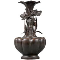 Japanese Bronze Vase with Iris