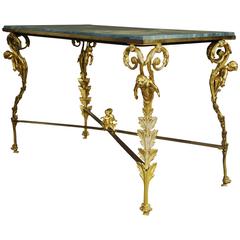 20th Century Decorative Gilt Metal Coffee Table with Marble Top