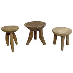3 French 1930's Hand Carved Brutalist Stools / Side Tables in Style of A. Noll 