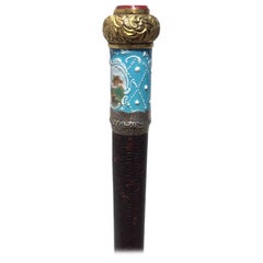 English Cane Walking Stick, Enamel, Silver Gilt Italian Micro Mosaic, circa 1780