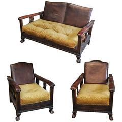 1920s Dutch Colonial Suite of Furniture/Living Room Set of Sofa and Two Chairs