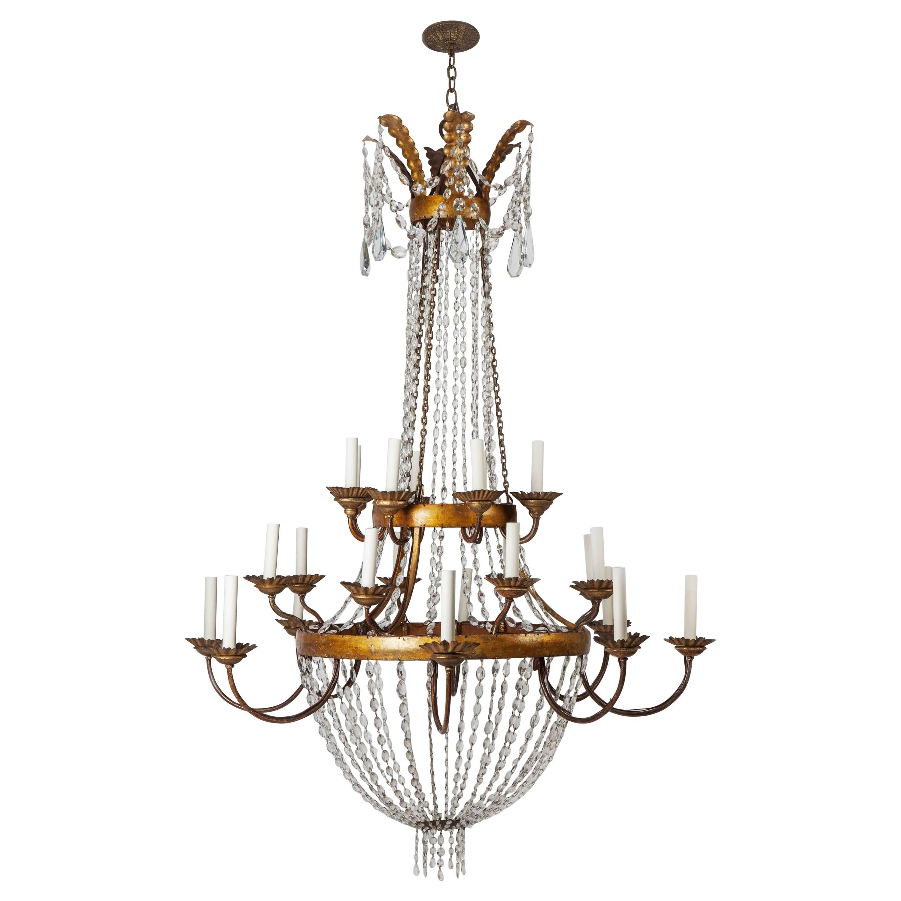 Gilded Iron and Crystal Chandelier