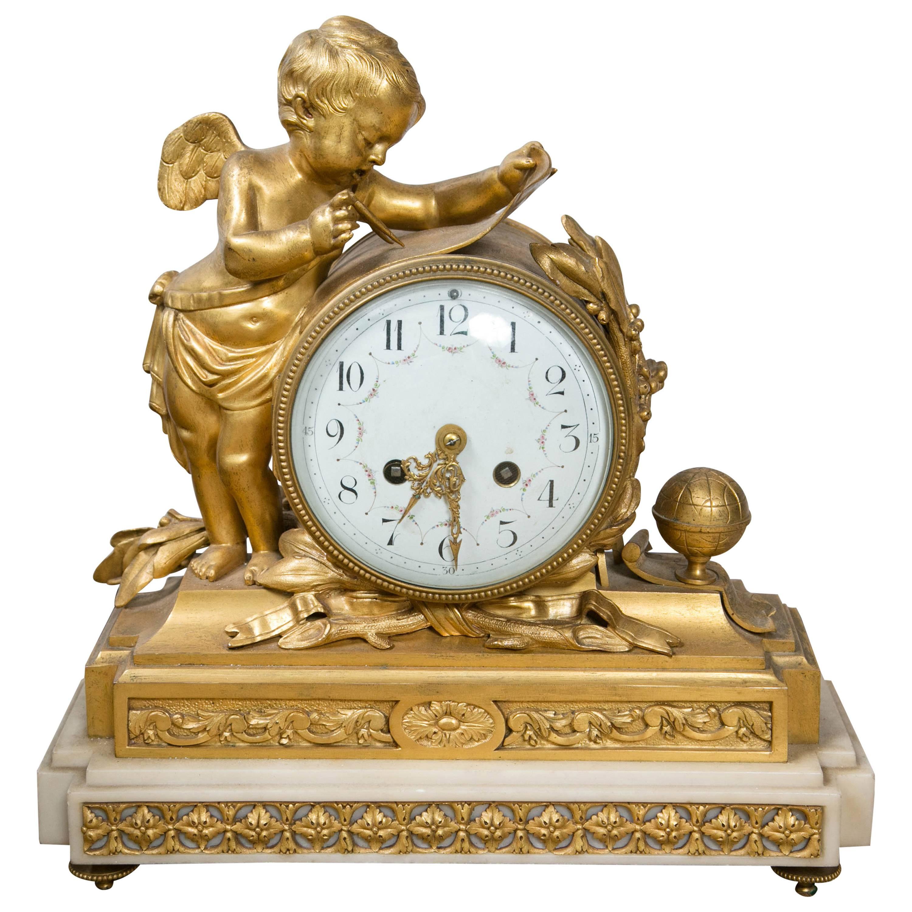 French Dore Bronze Figural Clock For Sale